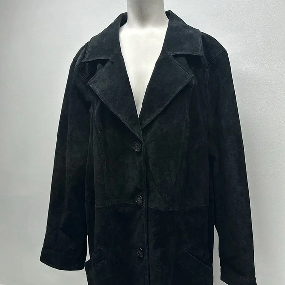 Dennis Basso Coat Heavy Pure Suede Button Down Welted Pocket Black Plus Size 3X - Picture 4 of 10